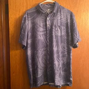 Caribbean Joe Blue Tropical Leaf Print Quarter Length Button Polo Shirt